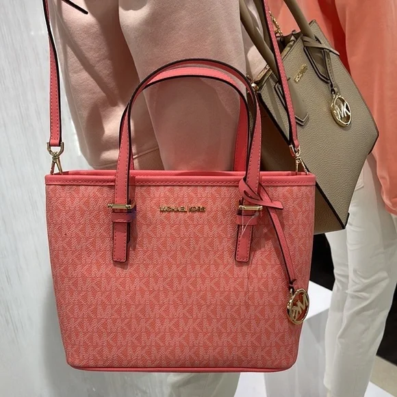 Michael Kors Jet Set Travel XS Carryall Tote Top Zip Tote Grapefruit